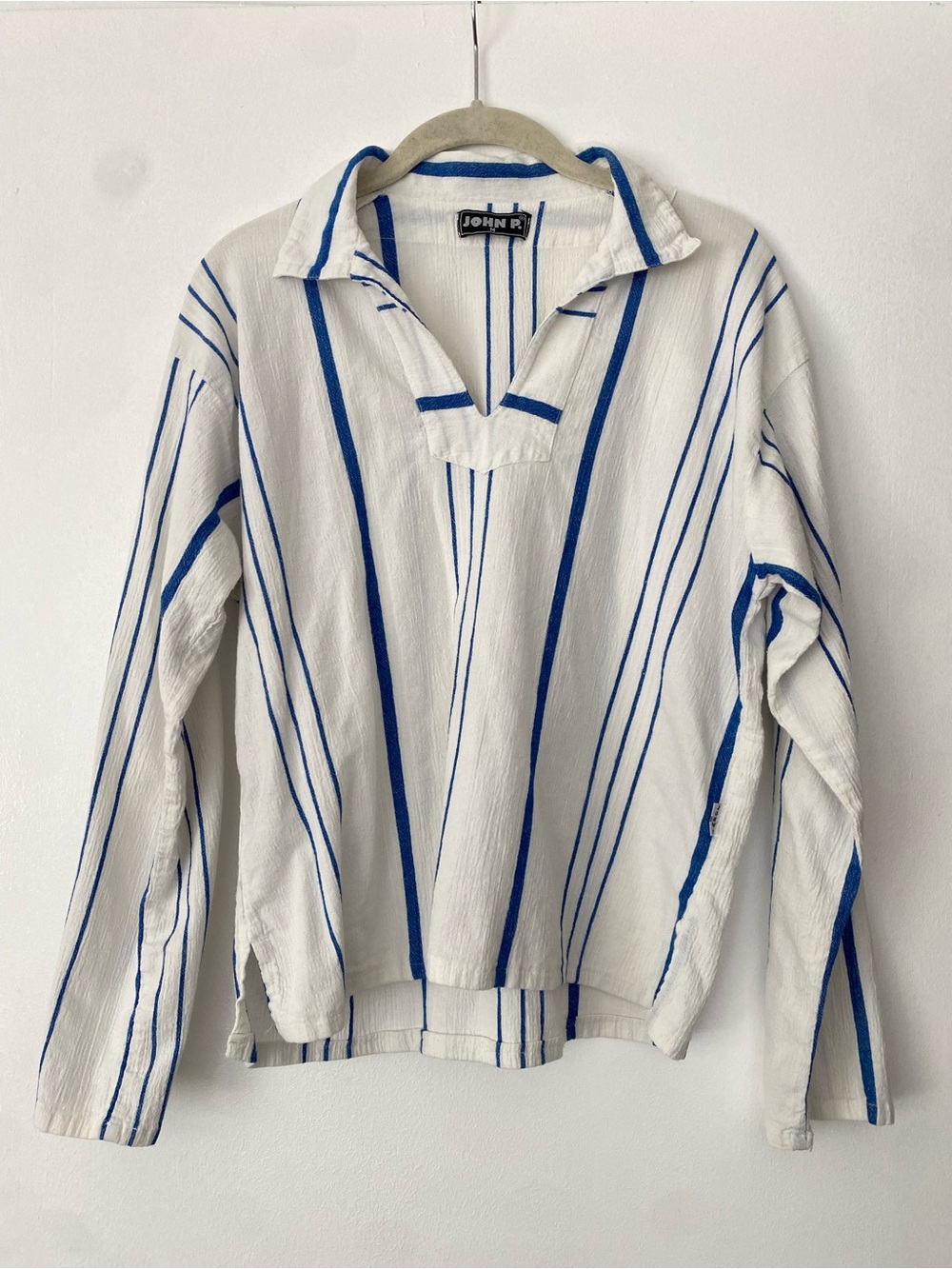 Vintage John P. Greek Linen Tunic Top | Blue & White Striped